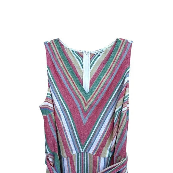 Linen Blend Sundress 1X Asymmetric Picnic Stripe Flowy Cottage - Picture 5 of 10